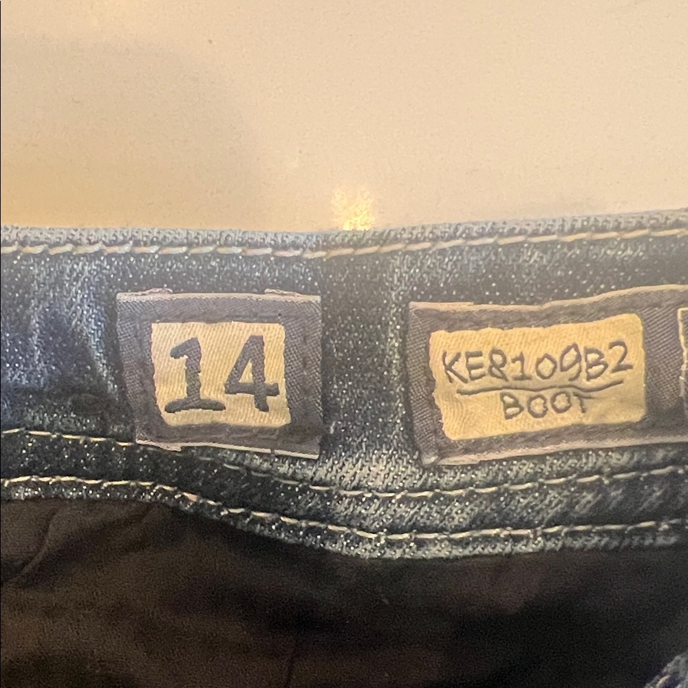 Miss Me Dark Blue Boot Cut Jeans with Embellished Pockets - Picture 2 of 5